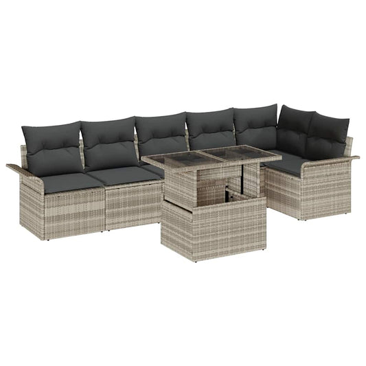 Garten-Sofa-Set mit Kissen 7 pcs Hellgrau Poly Rattan