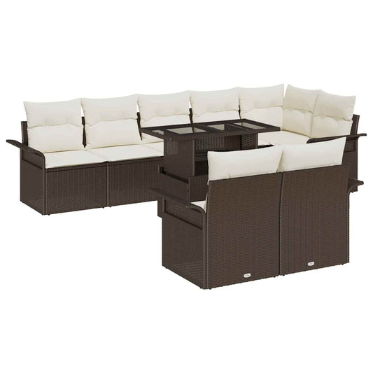 Garten-Sofa-Set mit Kissen 9 pcs Braun Poly Rattan
