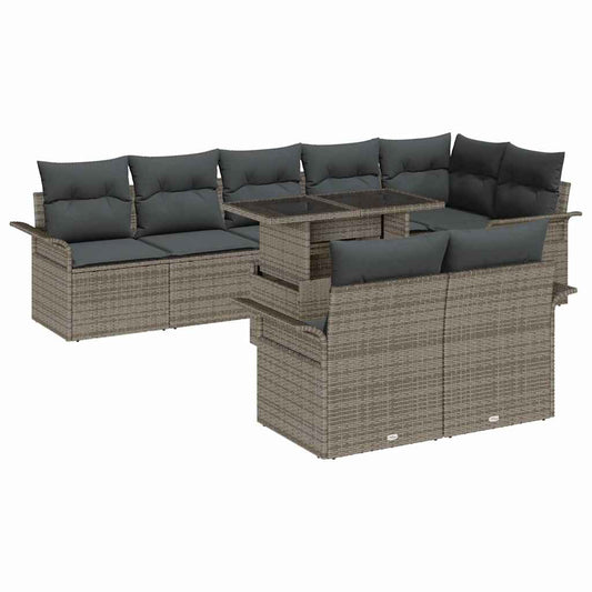 Garten-Sofa-Set mit Kissen 9 pcs Grau Poly Rattan