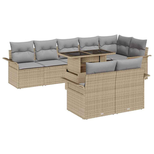 Garten-Sofa-Set mit Kissen 9 pcs Beige Poly Rattan