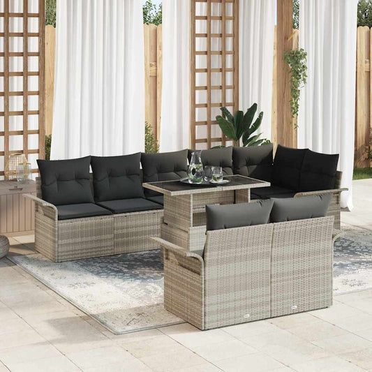 Garten-Sofa-Set mit Kissen 9 pcs Hellgrau Poly Rattan