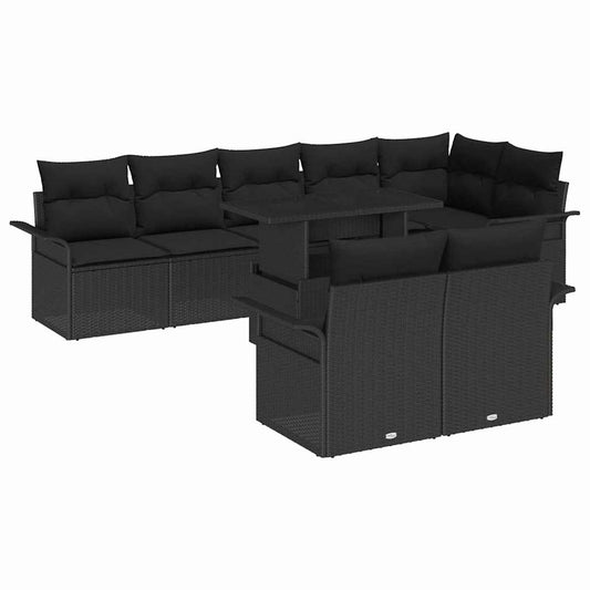 Garten-Sofa-Set mit Kissen 9 pcs Schwarz Poly Rattan