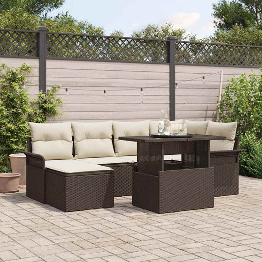 Garten-Sofa-Set mit Kissen 7 pcs Braun Poly Rattan