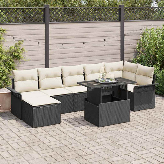 Garten-Sofa-Set mit Kissen 8 pcs Schwarz Poly Rattan
