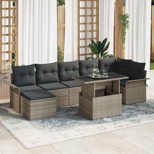Garten-Sofa-Set mit Kissen 8 pcs Grau Poly Rattan