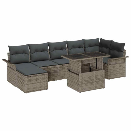 Garten-Sofa-Set mit Kissen 8 pcs Grau Poly Rattan