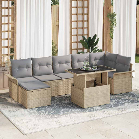 Garten-Sofa-Set mit Kissen 8 pcs Beige Poly Rattan