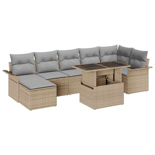 Garten-Sofa-Set mit Kissen 8 pcs Beige Poly Rattan