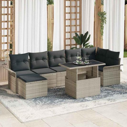 Garten-Sofa-Set mit Kissen 8 pcs Hellgrau Poly Rattan