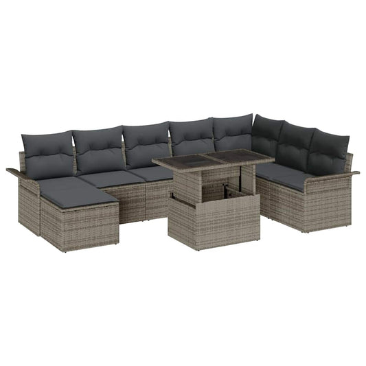 Garten-Sofa-Set mit Kissen 9 pcs Grau Poly Rattan