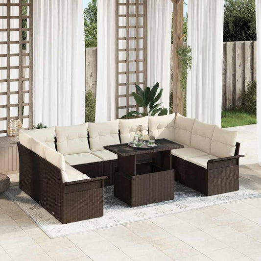 Garten-Sofa-Set mit Kissen 10 pcs Braun Poly Rattan