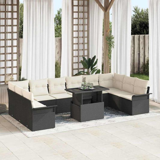 Garten-Sofa-Set mit Kissen 11 pcs Schwarz Poly Rattan