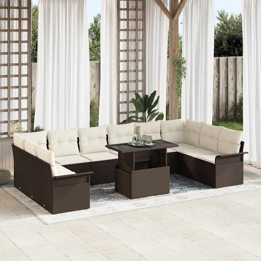 Garten-Sofa-Set mit Kissen 11 pcs Braun Poly Rattan