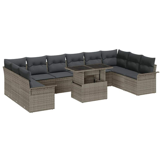Garten-Sofa-Set mit Kissen 11 pcs Grau Poly Rattan
