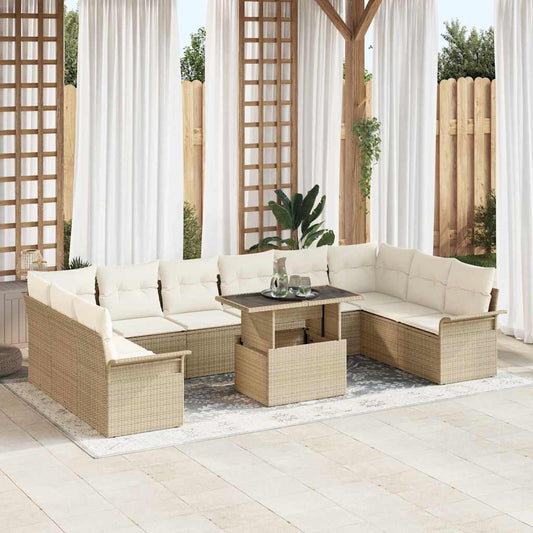 Garten-Sofa-Set mit Kissen 11 pcs Beige Poly Rattan
