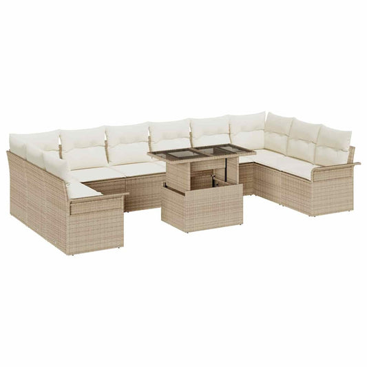 Garten-Sofa-Set mit Kissen 11 pcs Beige Poly Rattan