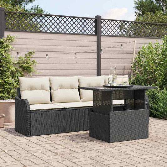 Garten-Sofa-Set mit Kissen 5 pcs Schwarz Poly Rattan