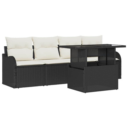 Garten-Sofa-Set mit Kissen 5 pcs Schwarz Poly Rattan