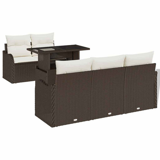 Garten-Sofa-Set mit Kissen 6 pcs Braun Poly Rattan