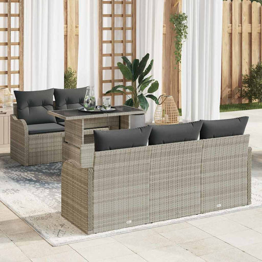 Garten-Sofa-Set mit Kissen 6 pcs Hellgrau Poly Rattan