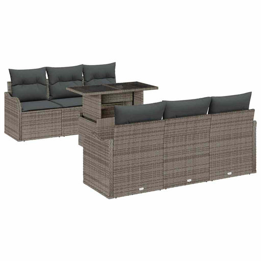 Garten-Sofa-Set mit Kissen 7 pcs Grau Poly Rattan