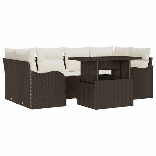 Garten-Sofa-Set mit Kissen 7 pcs Braun Poly Rattan