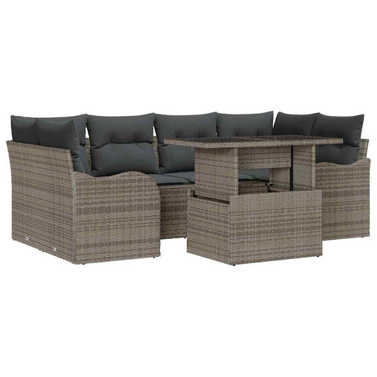 Garten-Sofa-Set mit Kissen 7 pcs Grau Poly Rattan