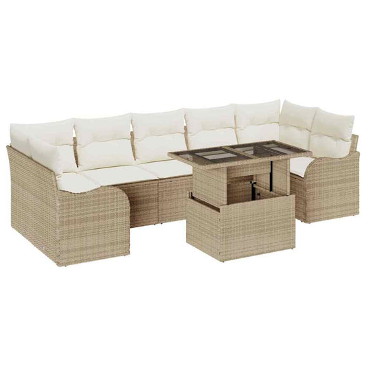 Gartensofa-set mit Kissen 8 pcs Beige Poly-Rattan