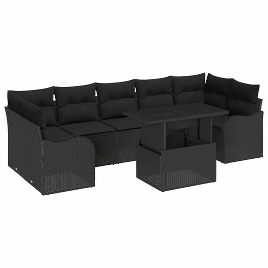 Garten-Sofa-Set mit Kissen 8 pcs Schwarz Poly Rattan