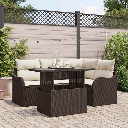 Garten-Sofa-Set mit Kissen 5 pcs Braun Poly Rattan