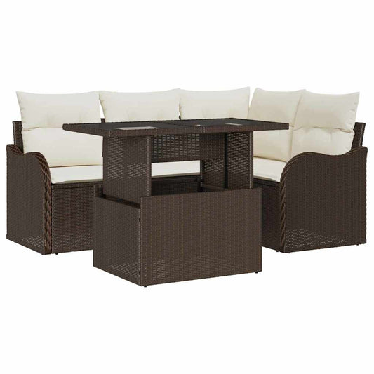 Garten-Sofa-Set mit Kissen 5 pcs Braun Poly Rattan