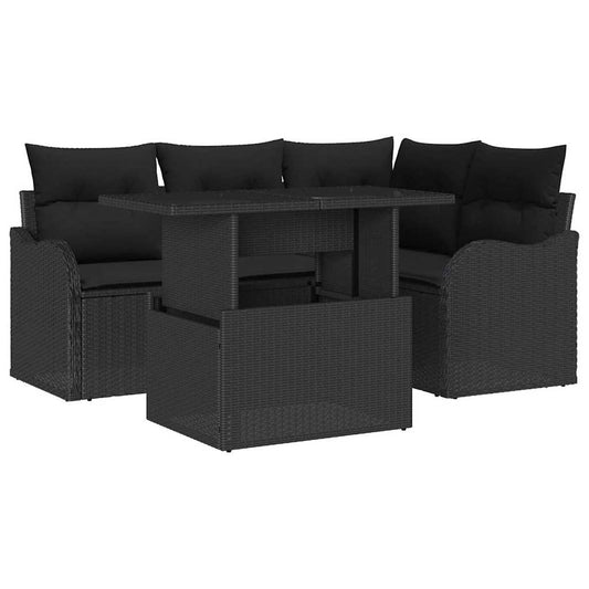 Garten-Sofa-Set mit Kissen 5 pcs Schwarz Poly Rattan