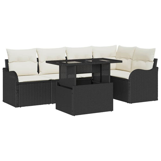 Garten-Sofa-Set mit Kissen 6 pcs Schwarz Poly Rattan