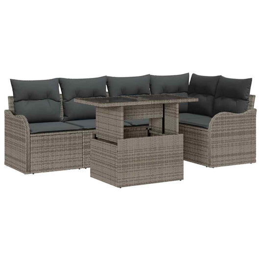 Garten-Sofa-Set mit Kissen 6 pcs Grau Poly Rattan