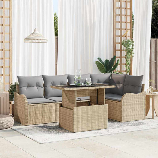 Garten-Sofa-Set mit Kissen 6 pcs Beige Poly Rattan