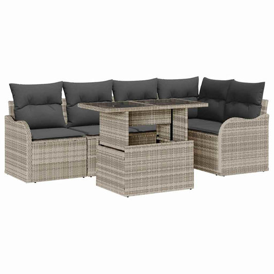 Garten-Sofa-Set mit Kissen 6 pcs Hellgrau Poly Rattan
