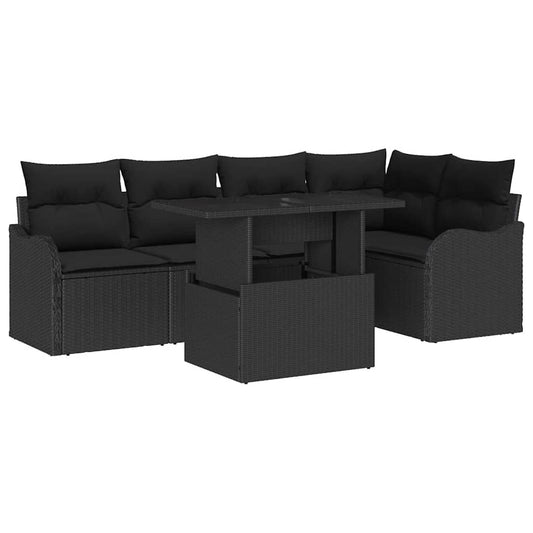 Garten-Sofa-Set mit Kissen 6 pcs Schwarz Poly Rattan
