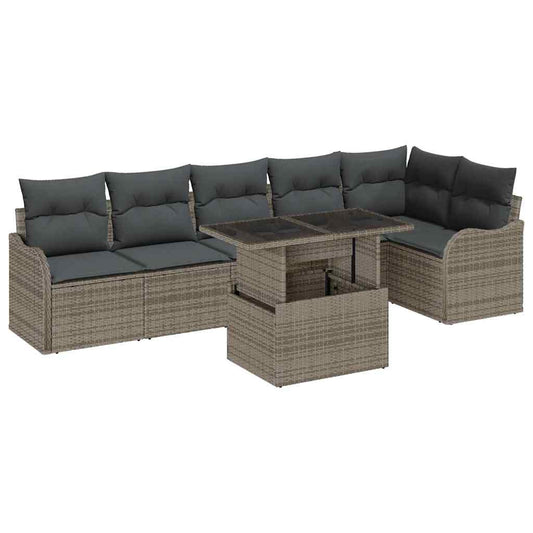Garten-Sofa-Set mit Kissen 7 pcs Grau Poly Rattan