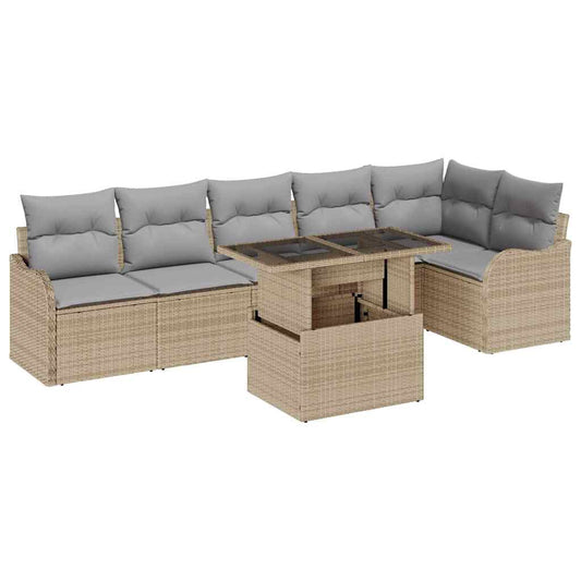 Sofa Set mit Kissen 7 pcs Beige Poly Rattan
