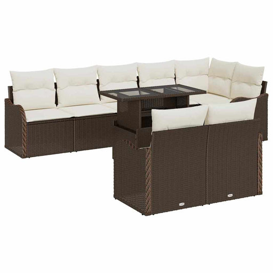 Garten-Sofa-Set mit Kissen 9 pcs Braun Poly Rattan