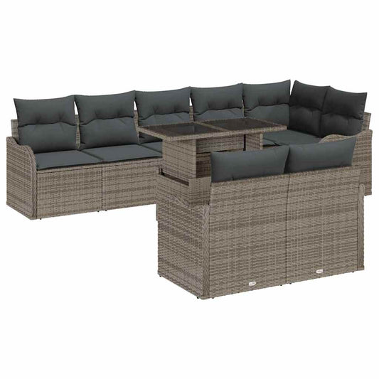 Garten-Sofa-Set mit Kissen 9 pcs Grau Poly Rattan