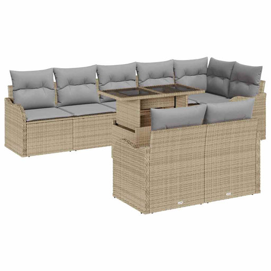 Garten-Sofa-Set mit Kissen 9 pcs Beige Poly Rattan