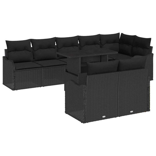 Garten-Sofa-Set mit Kissen 9 pcs Schwarz Poly Rattan