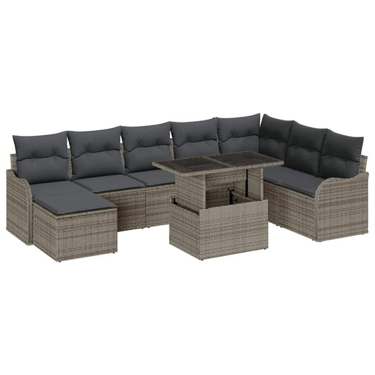 Garten-Sofa-Set mit Kissen 9 pcs Grau Poly Rattan
