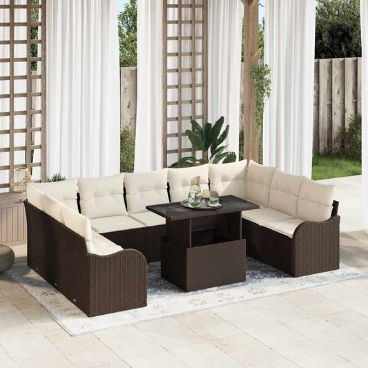 Garten-Sofa-Set mit Kissen 10 pcs Braun Poly Rattan