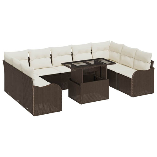 Garten-Sofa-Set mit Kissen 10 pcs Braun Poly Rattan