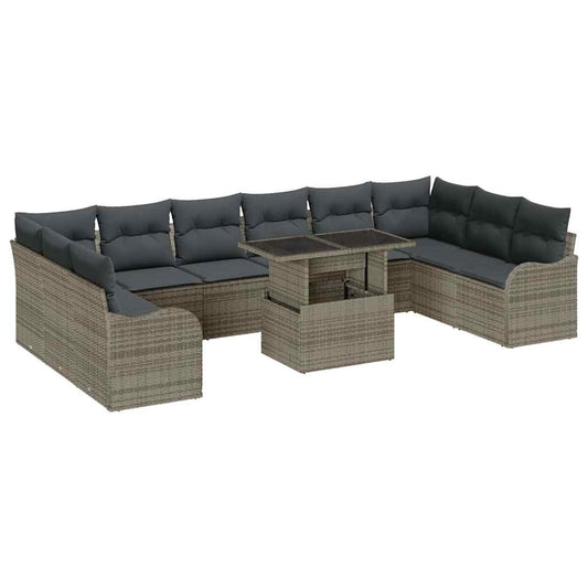 Garten-Sofa-Set mit Kissen 11 pcs Grau Poly Rattan