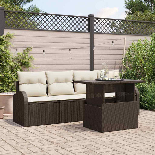 Garten-Sofa-Set mit Kissen 5 pcs Braun Poly Rattan