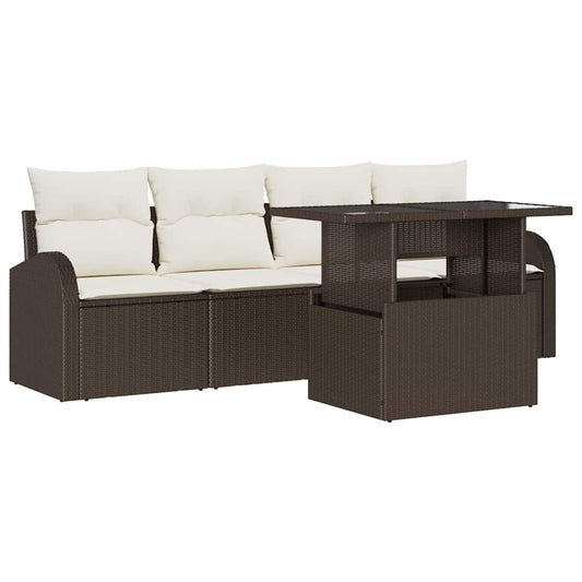 Garten-Sofa-Set mit Kissen 5 pcs Braun Poly Rattan