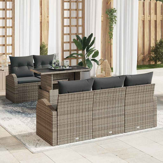 Garten-Sofa-Set mit Kissen 6 pcs Grau Poly Rattan